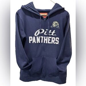 Pitt Panthers Blue Full Zip Hoodie Sweatshirt Embroidered Script Womens L Large